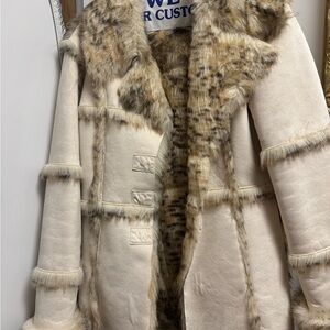 bebe Cream Teddy Jacket with Tan Faux Fur